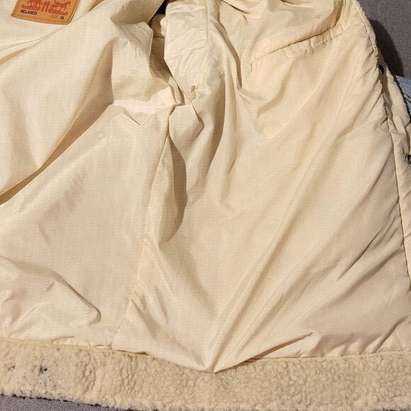 Levi's Relaxed Jacket Mens Adult XL Cream Sherpa Fleece Blue Denim Arms Trucker - Picture 4 of 16